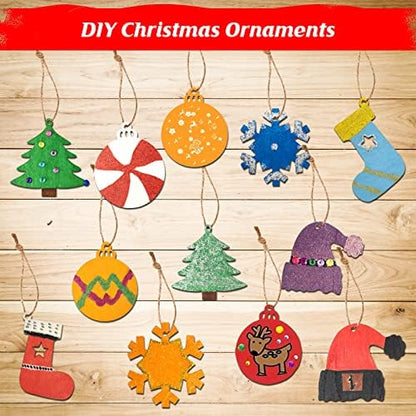 Collabell Christmas Wooden Painting Craft Kit, Paint Your Own Xmas Ornaments, Unfinished Wood Slices Christmas Crafts for Kids Adults, Art and Craft Supplies for Christmas Tree Hanging Decorations - Image 2