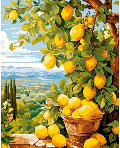 Clendo Lemon Paint by Numbers Kits for Adults, DIY Lemon Tree Adult Paint by Number Kits on Canvas, Digital Oil Number Painting for Home Decor (16x20 Inch) by Clendo