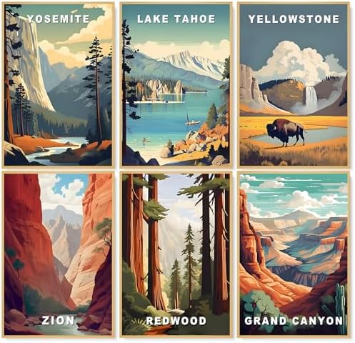 6 Pack Paint by Numbers Kit for Adults, National Parks Canvas Painting Set by CamocinDIYKit