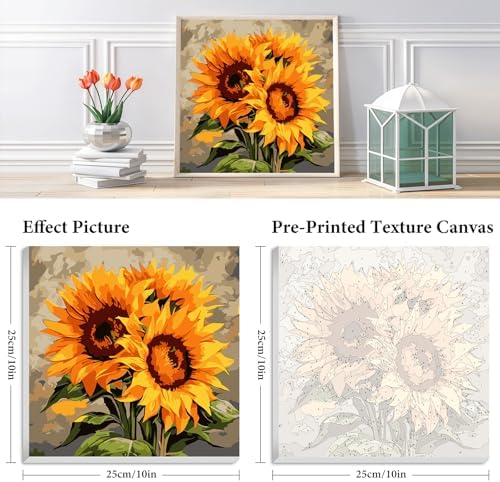 Fountor Framed Paint by Numbers Kit for Adults Beginner & Kids Ages 8-12, Sunflower Paint by Number with Frame, Easy Acrylic Watercolor Sunflower Painting by Numbers Kit on Canvas 10x10 inch - Image 3