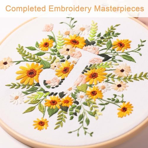 Harimau Letter J Pattern Embroidery Kit for Adult Beginners, Complete Starter Pack with 1 Hoop, Needles, Instruction Guide & Embroidery Stitch Video Tutorials - Image 6