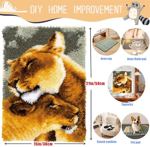 EMISTEM Loving Lion Family Latch Hook Kits for Adults Beginners, 20“ X 15" - Image 2