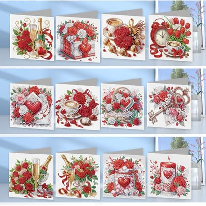 jinglinhh 12pcs Valentine's Day Diamond Art Painting Rose Flower Candle Tulip Coffee Greeting Cards with Envelopes, DIY Card Making Kits for Adults, Diamond Art Birthday Holiday Cards Gifts - Image 4