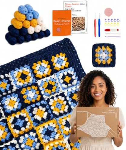 Kitcroet Granny Square Blanket Crochet Kit for Beginners, Easy Crochet Kit by Kitcroet