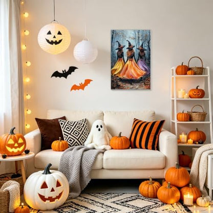 NAIMOER Halloween Witchs Paint by Numbers Kits for Adults Beginner with Wooden Framed, Fall Forest Color by Numbers on Canvas Painting Kits for Adults, Easy Paint DIY Acrylic for Home Decor 8X12 Inch - Image 3