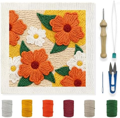 INFUNLY Punch Needle Frame Kits Red Flowers Punch Needle Embroidery Set with Patterns 9.4x9.4 Punch Needlework Starter Kit for Beginners with Yarn Fabric Festival Gift Home Decor by INFUNLY