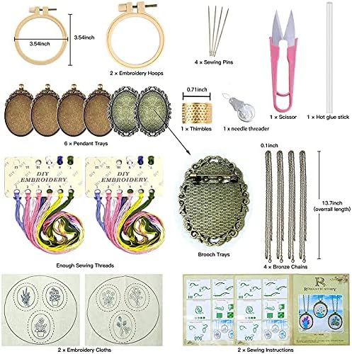 ZOCONE 6 Packs Embroidery Necklace Kits, Embroidery Pendant Kit Mini Cross Stitch Kit with Hoop, Necklace, Pendant, Brooch, Stamped Pattern Cloth, Instructions, etc. Embroidery Kits for Adults - Image 3
