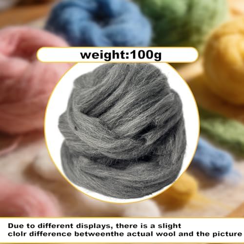 Wool Roving-3.5oz Needle Felting Wool, Soft Multi-Color Wool Fiber, Perfect Felting Wool Pure Wool, Chunky Yarn, for DIY Crafts, NeedleFelting Projects,and Artwork (Grayish Blue) - Image 2