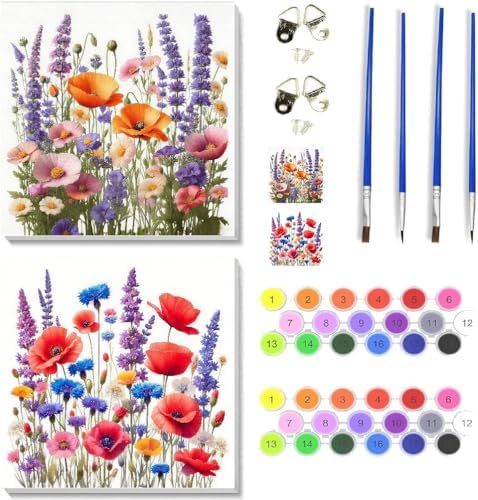 TCDZMYGS 2 Pack Flowers Paint by Numbers Kit for Adults Beginner,Easy Paint by Number Kits Without Frame,DIY Acrylic Oil Painting by Numbers for Home Wall Decor 12 x 12 inch by TCDZMYGS