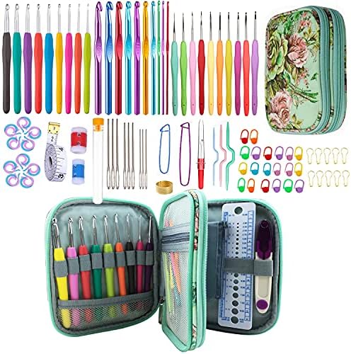 Mdoker 100pcs Crochet Hooks Set in Case Ergonomic Soft Grip Handles Weave Yarn Knitting Needles Kit and Crochet Needle Accessories Crochet Kit Complete Set for Beginners and Experienced Lover by Mdoker