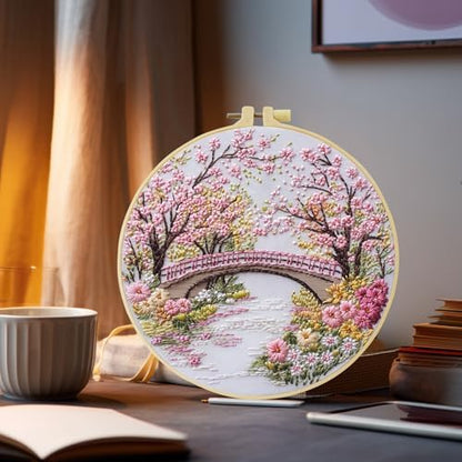 ZuoAnLF Cherry Tree DIY Embroidery Starter Set for Adults Beginner Hand Embroidery Needlepoint KitsIncluding Stamped Cloth, Bamboo Hoop, Color Threads, Needles by ZuoAnLF