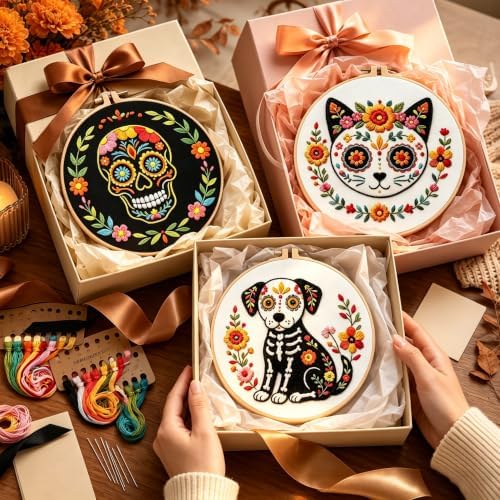 Nuberlic 3 Pack Sugar Skull Embroidery Kit for Beginners, Day of the Dead - Image 7