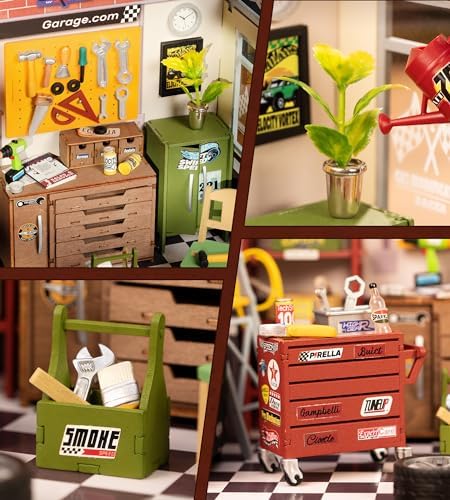 Rowood Miniature House Kit,DIY Miniature Dollhouse Craft Kits for Adults,Mini House Kits with LED,Birthday for Ages 14+(Garage Workshop) - Image 5