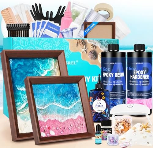 KISREL Ocean Resin Art Kit, Clear Epoxy Resin Kit with Frames, Beginner DIY Ocean Painting Full Set of Tools + Tutorials, Great Gift for Craft Lovers, Adult Stress Relief Creative Crafts by KISREL