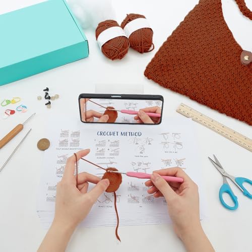ACRNIGHEET Crochet Beach Bag Crochet Kit for Beginners Caramel Tote Bag Knitting Kit with Yarn and Hook DIY Craft Kits Gift for Adults with Video Guide Tutorial Crochet Starter Kit - Image 5