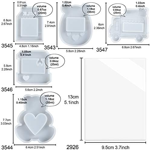 Resin Shaker Molds Set Epoxy Jewelry Casting Supplies Claw Machine, Dessert Truck, Game Console, Bear, Milk 5 Silicone Trays with 5 Seal Films Large Height 2.3-3inch - Image 2