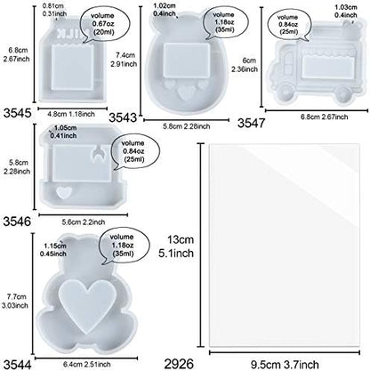 Resin Shaker Molds Set Epoxy Jewelry Casting Supplies Claw Machine, Dessert Truck, Game Console, Bear, Milk 5 Silicone Trays with 5 Seal Films Large Height 2.3-3inch - Image 2