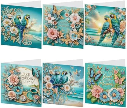 LazyFold 6Pcs DIY Diamond Art Painting Greeting Cards with Envelopes, Blue Theme All Occasion Note Card Kit for Women, Handmade Thank You Birthday Friendship Cards Gift by LazyFold