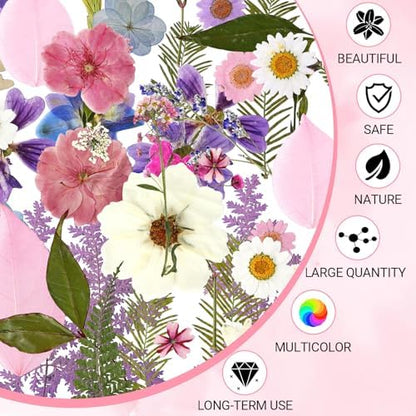Augshy Dried Pressed Flowers Dry Leaves, 80 Pcs Real Pressed Flowers Leaves for Resin Molds Assorted Pink Blue White Flower for Crafts DIY Jewelry Molds, Scrapbooking, Candle - Image 3