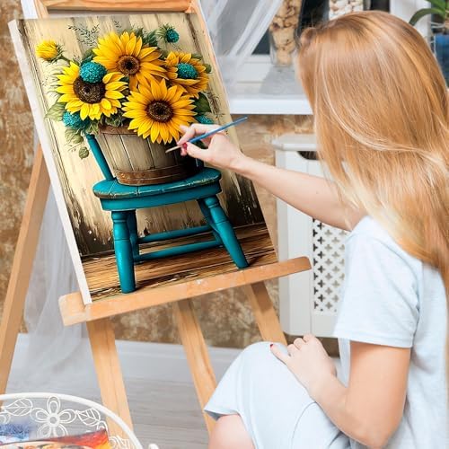 Bowetile Framed Paint by Numbers Sunflower Kit for Adults, Adults' Paint-by-Number Flowers Kits on Canvas, Painting by Numbers Chair, DIY Acrylic Number Painting for Home Wall Decor, 8x12in - Image 3