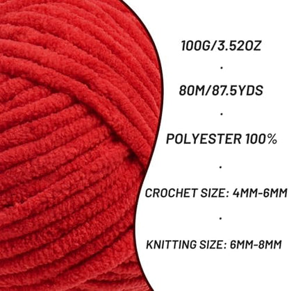 Chenille Blanket Yarn for Crocheting Size 5 Bulky Yarn 4 Red - Image 2