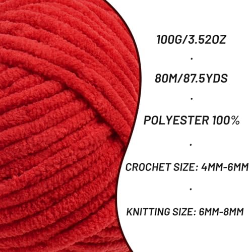 Chenille Blanket Yarn for Crocheting Size 5 Bulky Yarn 2 Pack Red - Image 2