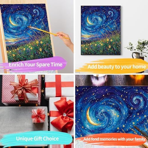 pchmcu DIY Starry Night Paint by Numbers Kits for Adults,Landscape Paint by Number for Adults Beginner Moon,Grassland Paint by Numbers Kits on Canvas Without Frame for Home Wall Decor 16x20inch - Image 7