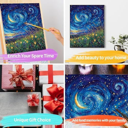 pchmcu DIY Starry Night Paint by Numbers Kits for Adults,Landscape Paint by Number for Adults Beginner Moon,Grassland Paint by Numbers Kits on Canvas Without Frame for Home Wall Decor 16x20inch - Image 7