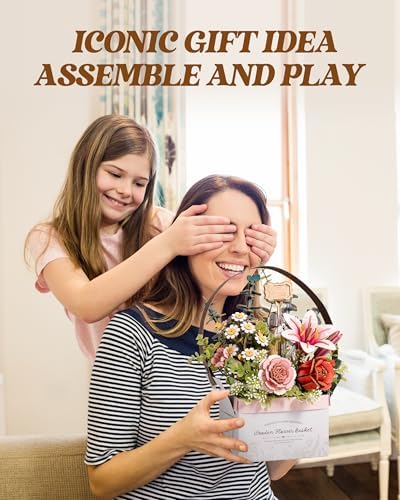 ROBOTIME 3D Wooden Puzzles for Adults, TW03H Wooden Flower Basket Craft Kit, Artificial Flowers Handheld Gift Box, Unique Gift for Birthday/Holidays/Homewarming - Image 6