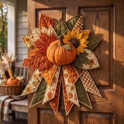 TREBIN 2026 DIY Quilted Halloween Pumpkin Door Hanger Kit, Wreath Patchwork Bow Sewing Kit, Fabric Sewing Craft for Adults & Beginners, Fall Wall Decor, Seasonal Holiday Gift (Turkey) - Image 4