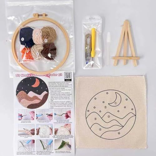 CELCRAFTIQUE Punch Needle Kits for Adults Beginner, Tool with Punch Needle Fabric, Hoops, Yarns and Sewing Needles (Night Desert) - Image 2