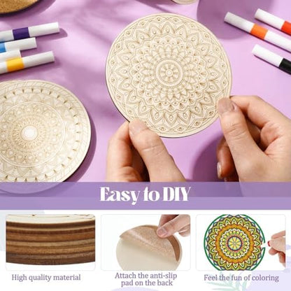 Reallnaive 77 Pcs Wooden Coasters Paint Kit, 20 DIY Mandala - Image 4