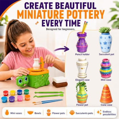 Precision Mini Pottery Wheel for Kids – Mini Pottery Kit with Strong Motor, Air Dry Clay & 6 Precision Shape Guides – Create Miniature Vases, Bowls & Candle Holders – Pottery Kit for Kids Ages 8-12 - Image 2