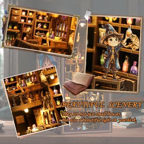 DIY Book Nook Kits, Miniature Magic Pharmacy Building Set, Wooden Mini Dollhouse Kit - Alchemy Master, Bookshelf 3D Wood Puzzle with LED for Adults & Beginners, Ideal Gift for Family and Friends - Image 4