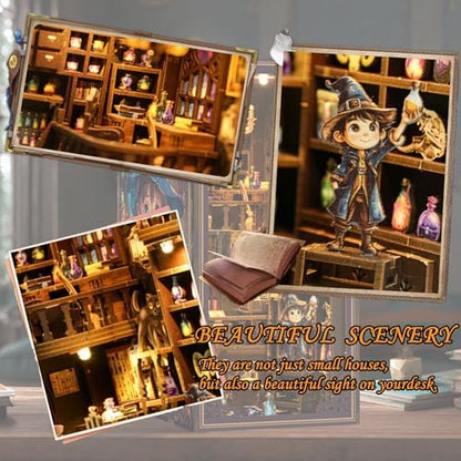 DIY Book Nook Kits, Miniature Magic Pharmacy Building Set, Wooden Mini Dollhouse Kit - Alchemy Master, Bookshelf 3D Wood Puzzle with LED for Adults & Beginners, Ideal Gift for Family and Friends - Image 4