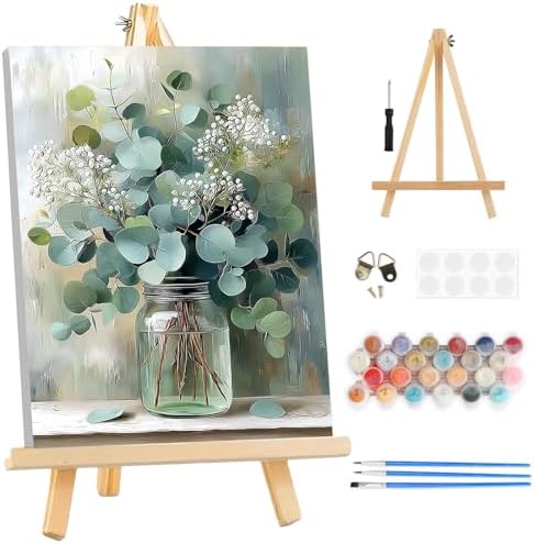 TOSTOG Vintage Vase Framed Canvas Paint by Numbers Art Kit for Adults and Kids, Beginner Acrylic Oil Painting Supplies with Wooden Frame for Home Wall Decor 20 * 30 cm/8 * 11.8 in by TOSTOG
