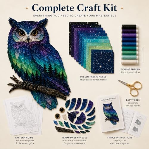 Northern Lights Animal Embroidery Kit DIY Fabric Patchwork Craft Set (OWL) - Image 5
