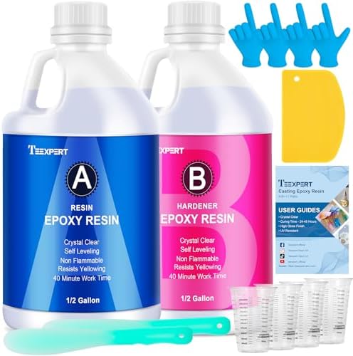 Teexpert Epoxy Resin Crystal Clear: 1 Gallon Epoxy Resin Kit Casting Resin Non Toxic High Gloss for Casting Coating Art DIY Craft Jewelry Wood Table - 2 Part(64oz Resin and 64oz Hardener) by Teexpert