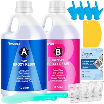 Teexpert Epoxy Resin Crystal Clear: 1 Gallon Epoxy Resin Kit Casting Resin Non Toxic High Gloss for Casting Coating Art DIY Craft Jewelry Wood Table - 2 Part(64oz Resin and 64oz Hardener) by Teexpert