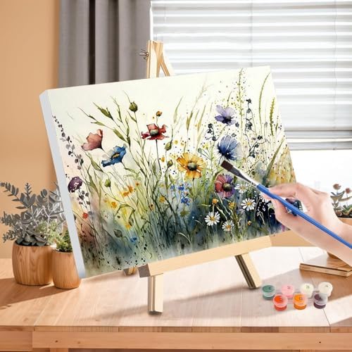 Flower Paint by Numbers for Adults with Framed Canvas - with Wooden Easel - Image 3