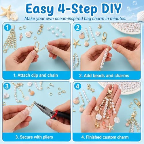 Mavsigak 776 Pcs DIY Keychain Making Kit, Seashell Key Chain Craft Set with Starfish Seahorse Pearl Letter Beads, Keychain Clips and DIY Accessories for Backpacks Purse Tote Bag Charm Kit - Image 5