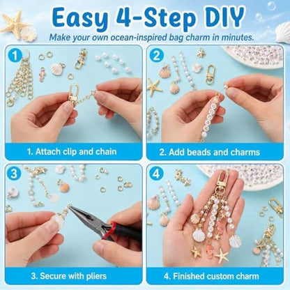 Mavsigak 776 Pcs DIY Keychain Making Kit, Seashell Key Chain Craft Set with Starfish Seahorse Pearl Letter Beads, Keychain Clips and DIY Accessories for Backpacks Purse Tote Bag Charm Kit - Image 5