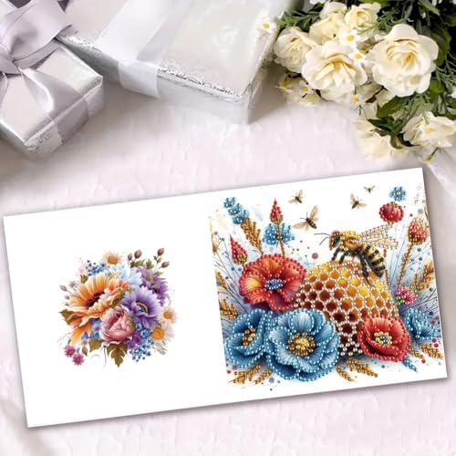 6 Pcs 5D DIY Diamond Painting Greeting Card Kit Ladybug Bee, Diamond Art Christmas Birthday Holiday Greeting Card, Art Crafts Kit Creative with Envelope - Image 3