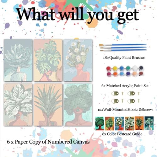 6 Pack Paint by Numbers Kit for Adults, Abstract Plant Woman Adults' Paint-by-Number Kits for Beginner Acrylic On Canvas Green Plant DIY Oil Painting Kit for Gift Home Decor 8x12 Inch (Frameless) - Image 4
