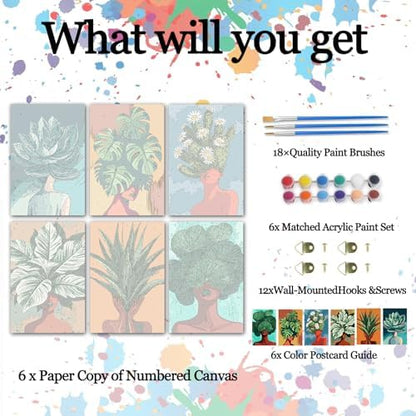 6 Pack Paint by Numbers Kit for Adults, Abstract Plant Woman Adults' Paint-by-Number Kits for Beginner Acrylic On Canvas Green Plant DIY Oil Painting Kit for Gift Home Decor 8x12 Inch (Frameless) - Image 4