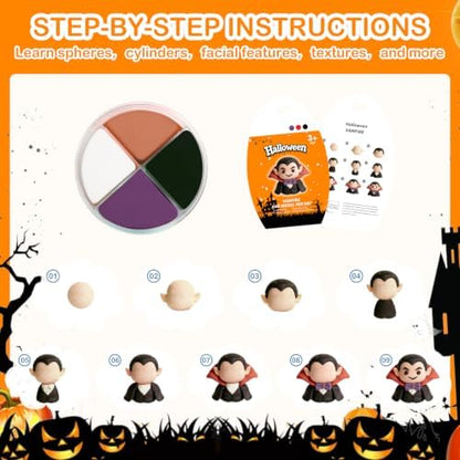 Air Dry Clay Kit - 12 Halloween Modeling Clay for Kids, Complete DIY Clay Craft Set with Sculpting Tools & Step-by-Step Tutorials, Ultra Soft & Non-Sticky Clay, Gift Ideas for Halloween - Image 5