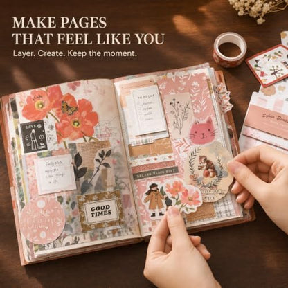Diuhofart Aesthetic Scrapbooking Kit with A6 Notebook, Papers & Stickers - Image 2