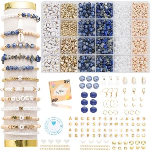 Xylise Jewelry Making Supplies Kit Natural Stone Beads for Irregular Natural Stone with for DIY Craft Bracelet Necklace Earrings for Adults(Blue dot Color) by Unknown