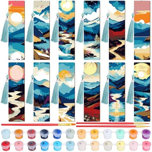 Kosiz 12 Pcs Mountain Paint by Number Kit for Adult Wood Bookmark by Kosiz