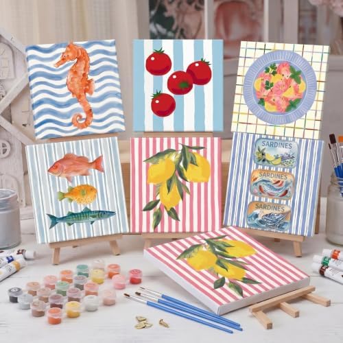 YooNotee 6 Pack Paint by Numbers Kit, 8x8 DIY Canvas with Easel Fish - Image 6